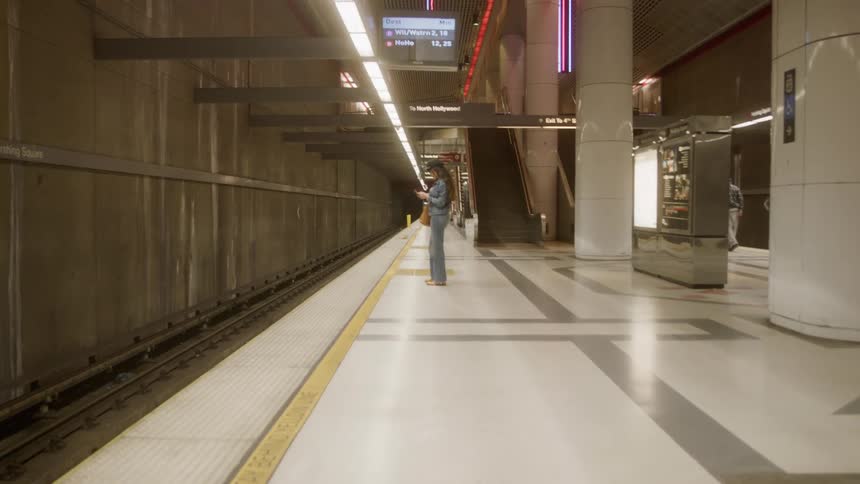 Woman waits near tracks for train