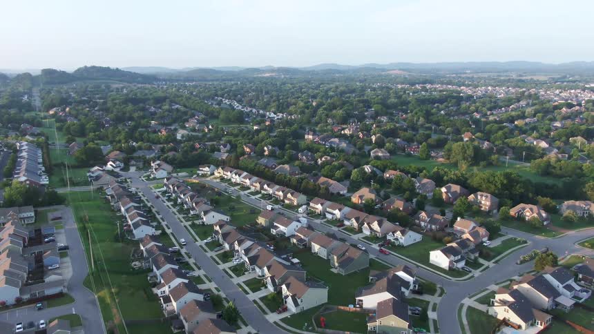 The landscape is covered with homes