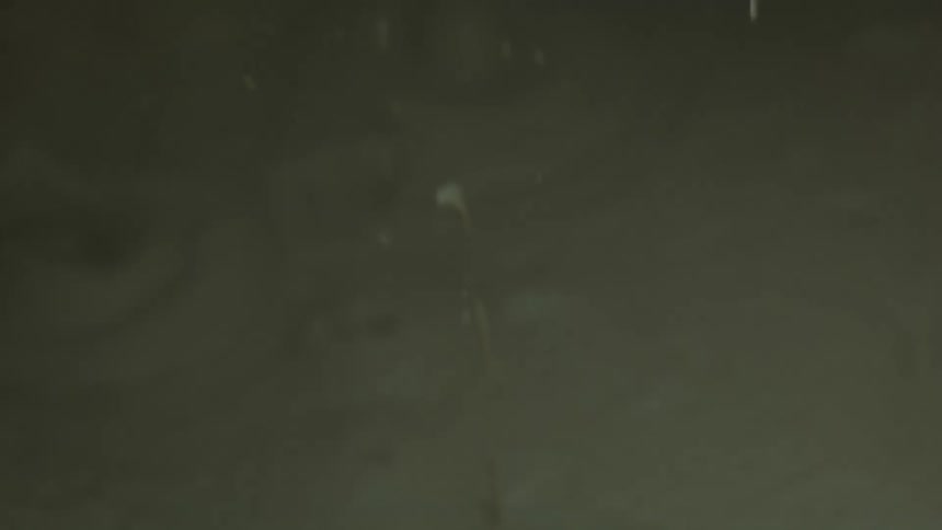 Droplets fall and create ripples in a greenish liquid
