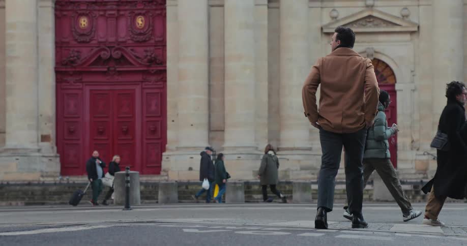 People walking around a plaza