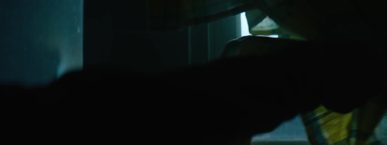 A person moves the blinds to peek out the window