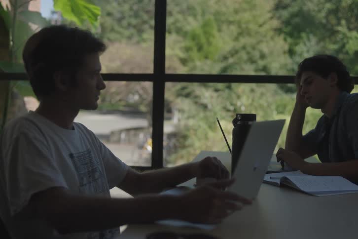 Two students are studying in school