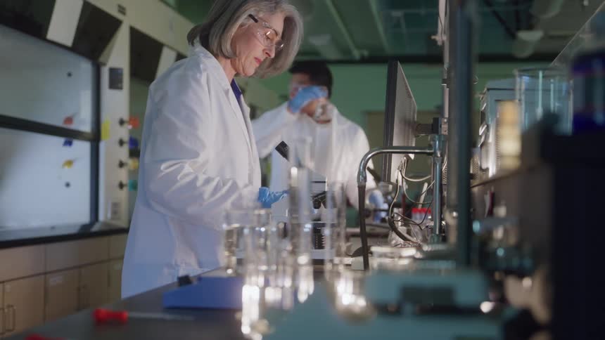 Two people are working in the lab