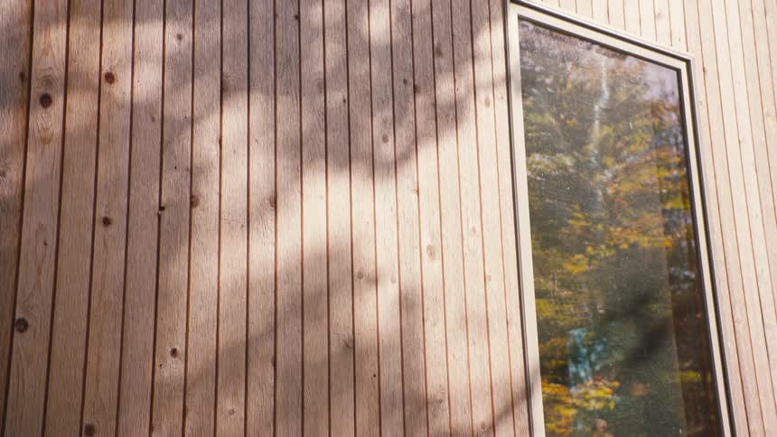 Looking up at a house made of wood