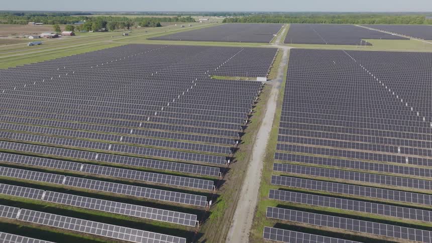 The fields are covered with solar panels