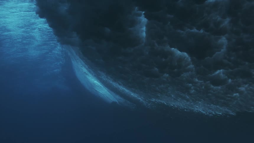 Wave breaking seen from beneath the ocean surface