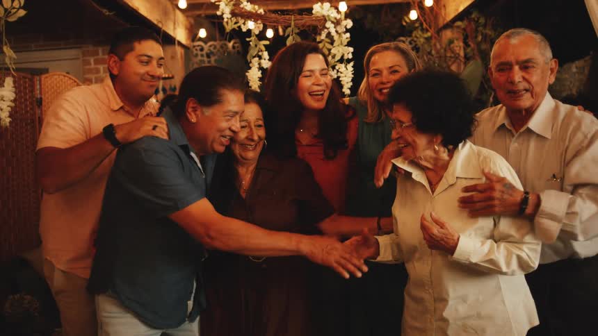 A happy family gathered together smiling