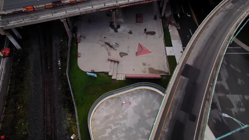 Traffic moves on winding overpasses