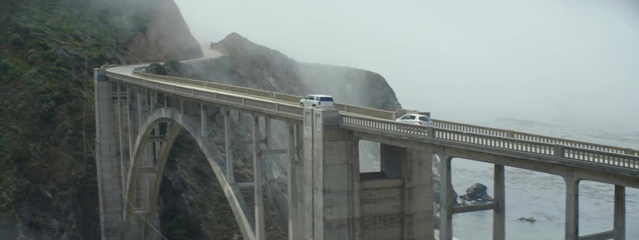 Cars cross a bridge on the coast