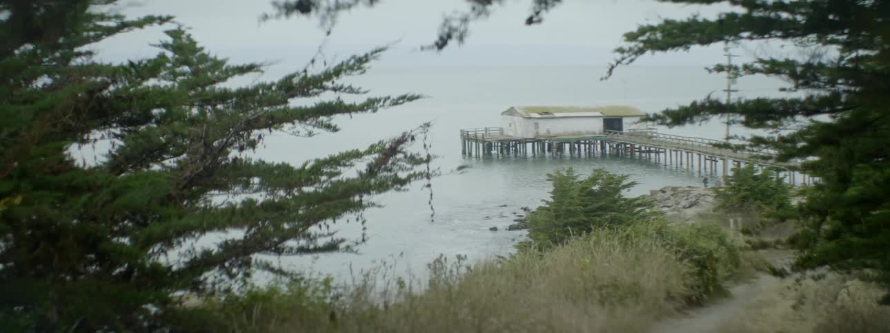 A pier is shown on a body of water