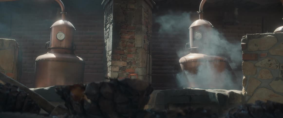 Steam rises in the brewery