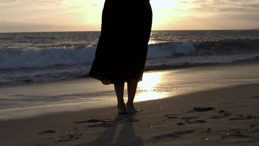 A person on the beach at dusk