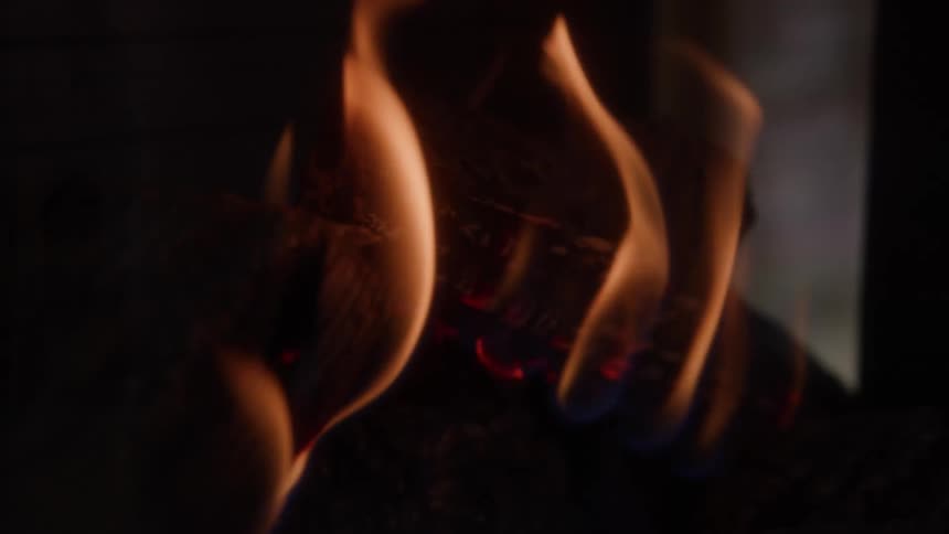 Orange flames dance over glowing firewood