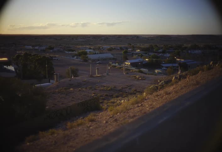 The small town is in the desert