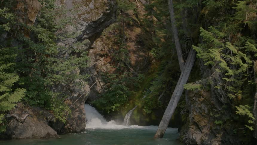 Water rushes into this pond by some rocks