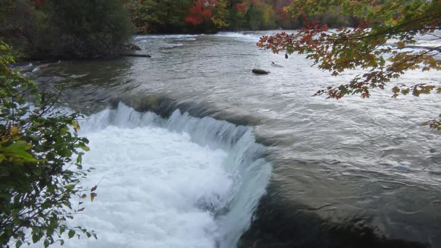 The rapids move fast and crash down