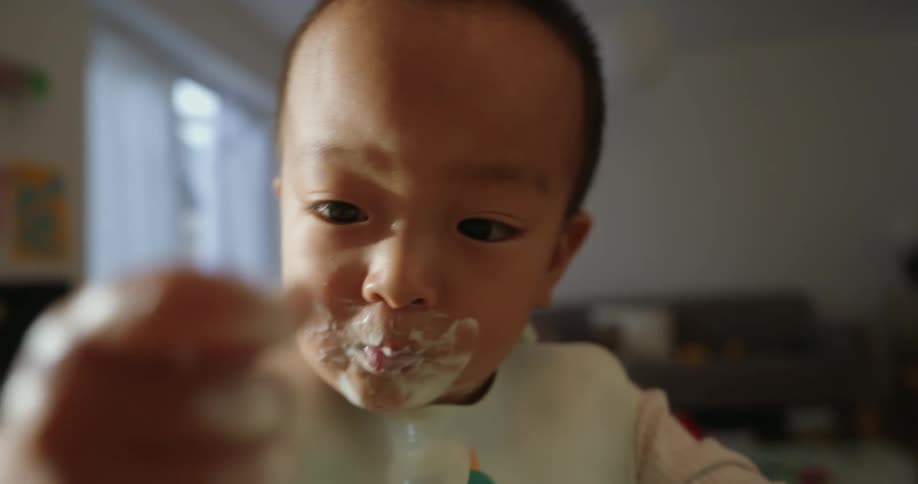 The baby is a messy eater