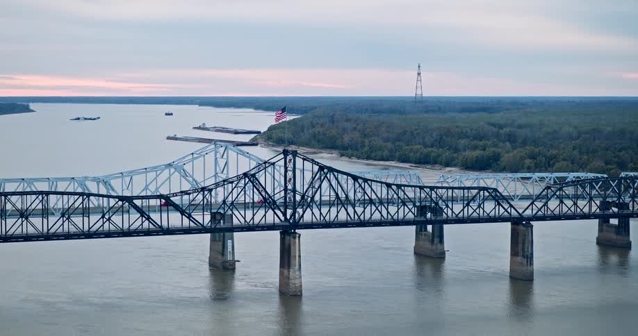 Traffic flows over the large bridge