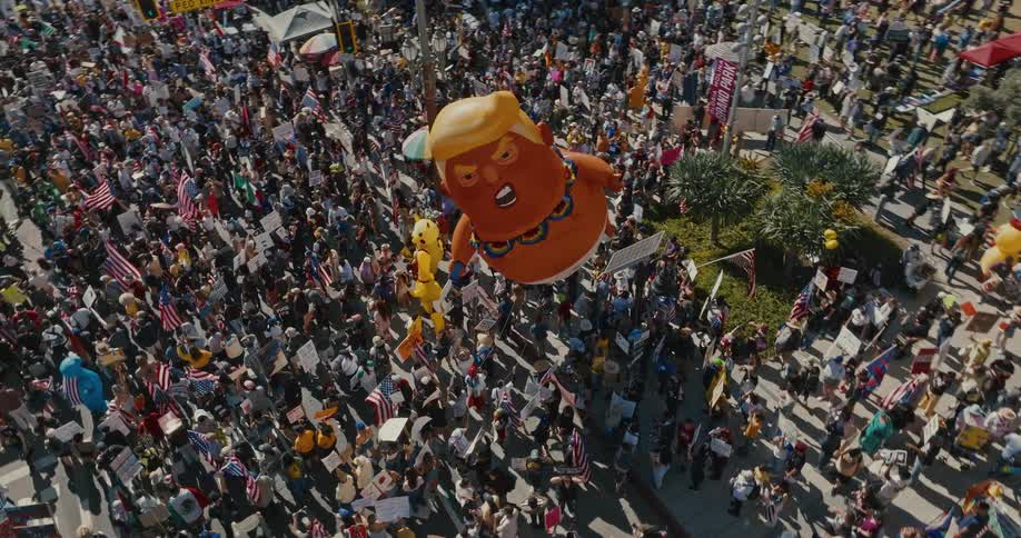 A large crowd of protesters