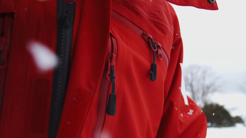 A person wearing a jacket in a snowy area
