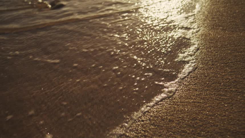 Sea waves flowing against the seashore at sunset