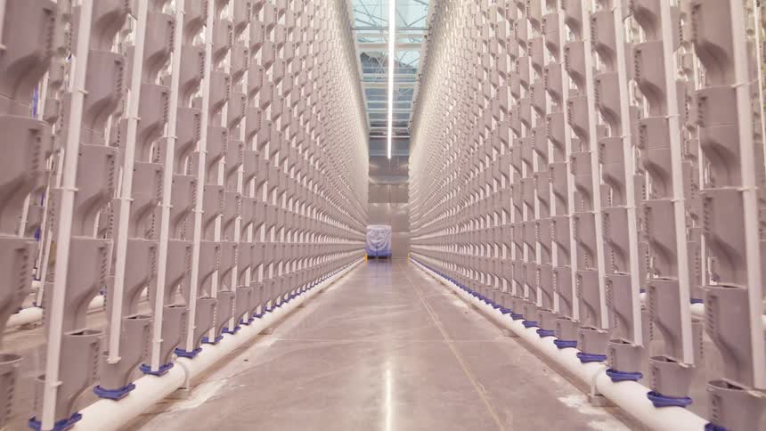 The large warehouse is full of white columns