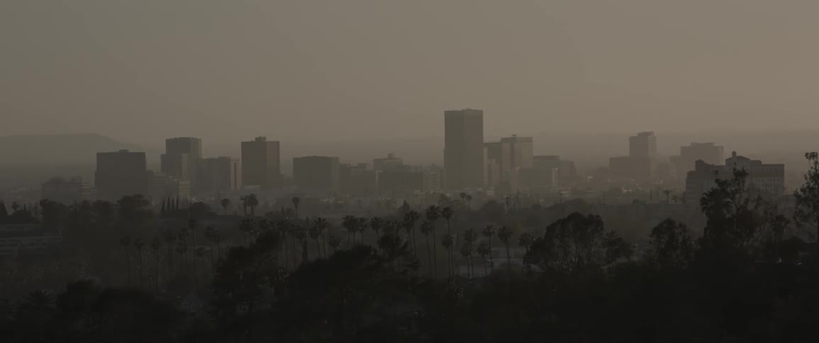 View of a city at sunset