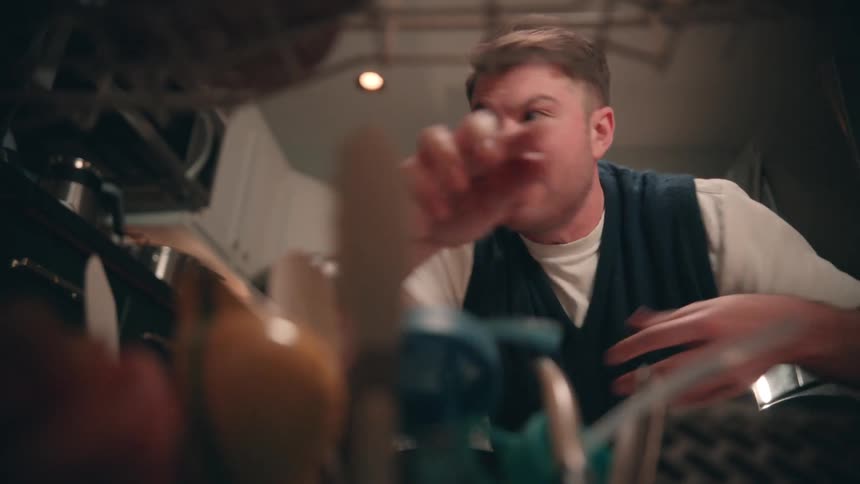 Man organizing utensils inside the dishwasher