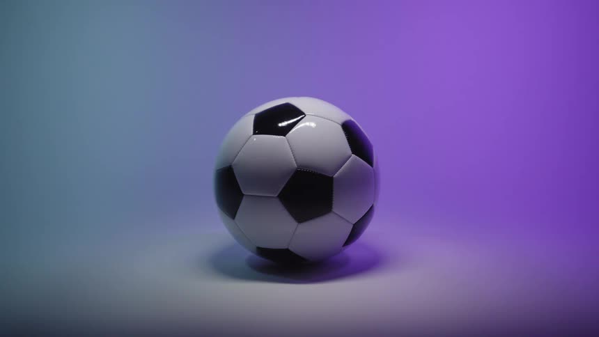 A soccer ball against a colorful background