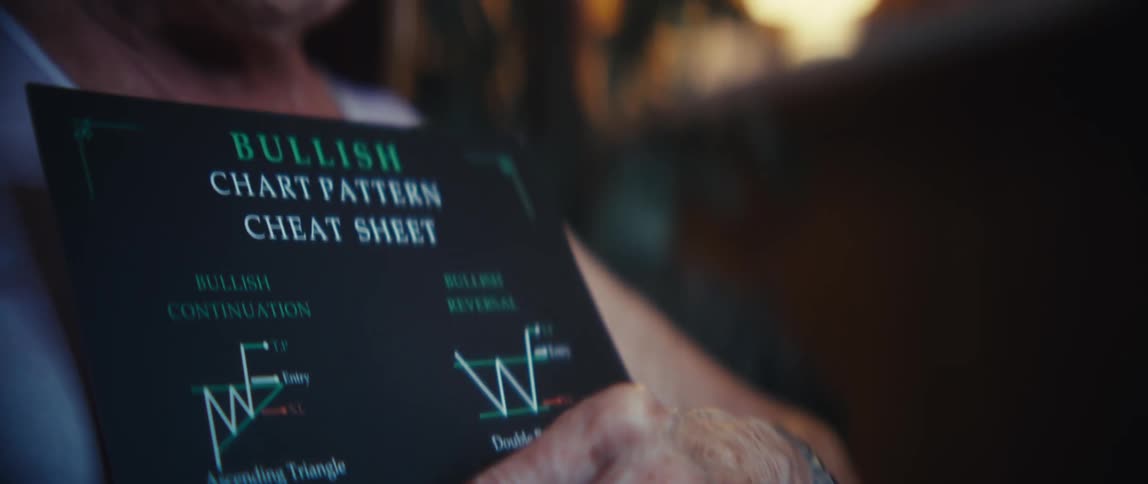 Trembling elderly woman holding and pointing at a board with charts and text on it indoors