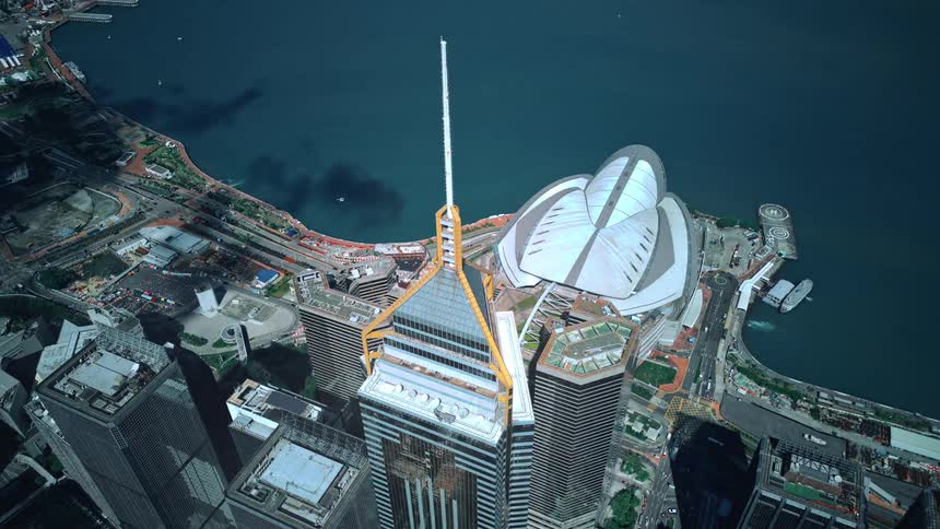 A Timelapse of Distinctive Skyscraper in the Business District in Hong Kong Asia