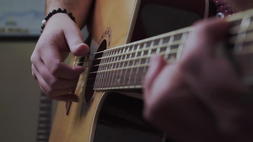 Person playing a guitar