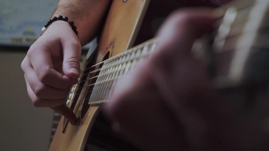 A man is playing the guitar