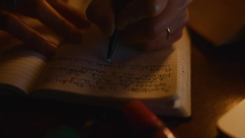 A person writing in a book