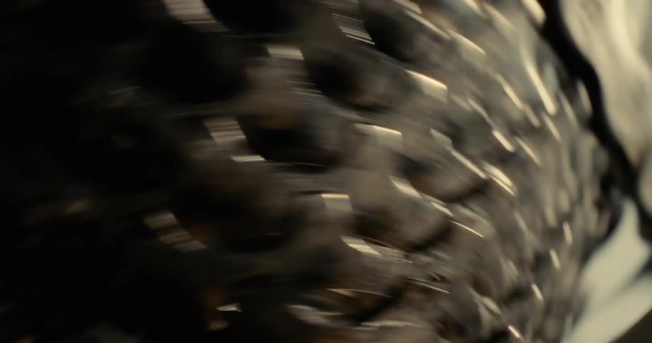 The metal gears of a bicycle cassette spin rapidly