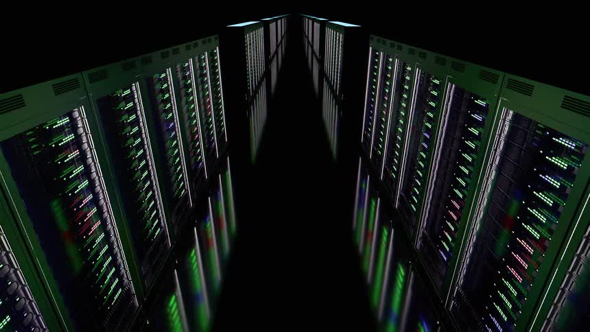 Symmetrical corridor of server racks