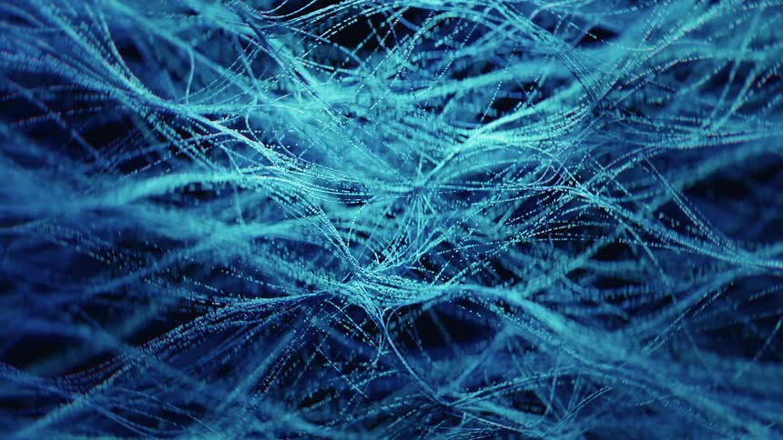 Fibers in closeup with intense blue lighting