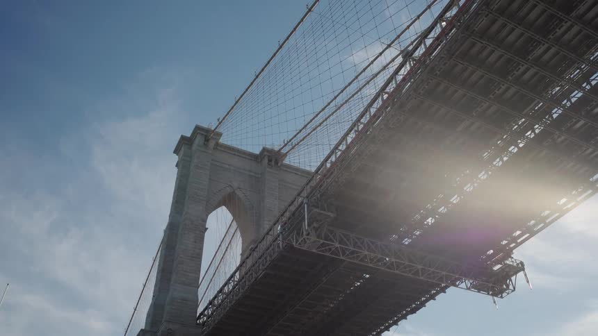 The brooklyn bridge has many cables on it