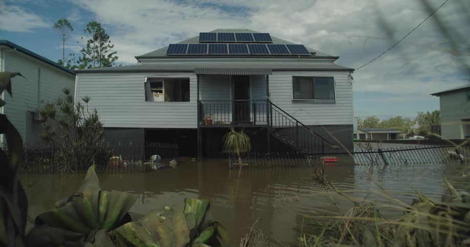 A view of a house that has been flooded