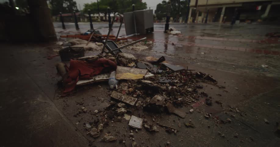 Debris on a public sidewalk