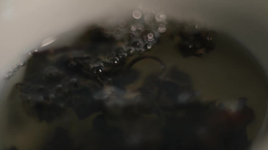 Loose leaf tea inside a container seen in closeup