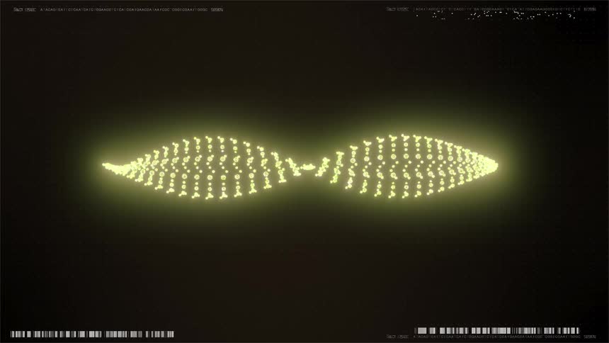 Helixlike shape composed of glowing yellow dots