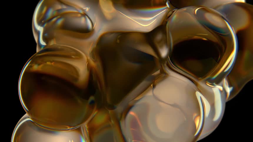 Abstract multicoloured reflective bubbles forming against a dark background