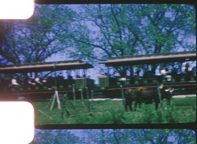 A train rolling by in an amusement park