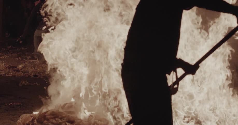 The people are burning leaves in a bonfire