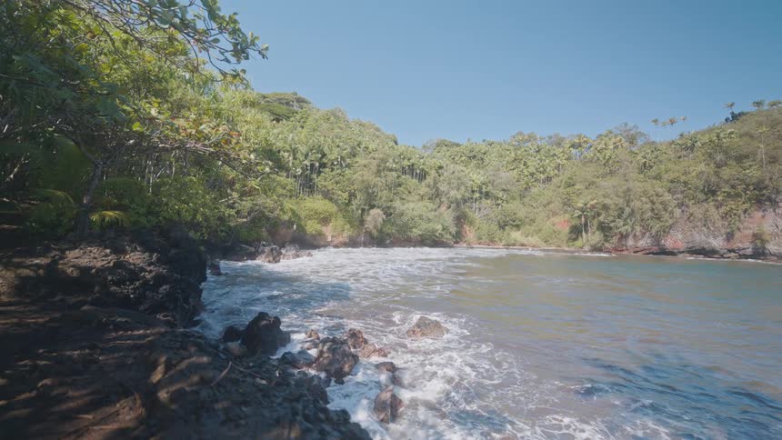 The waves hit the cove of the rain forest