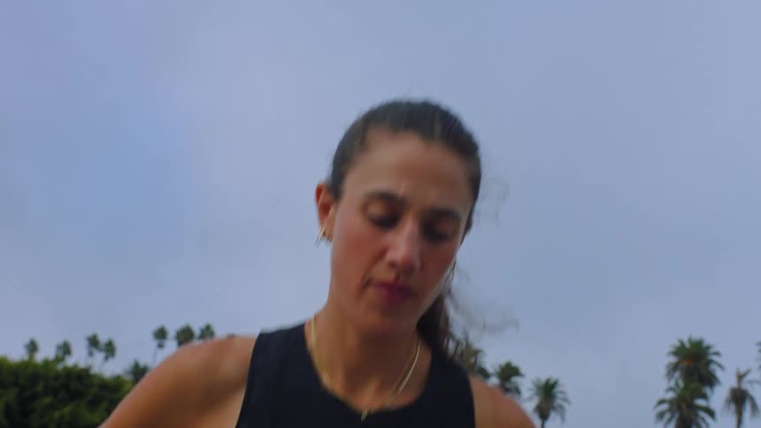 A woman running outdoors