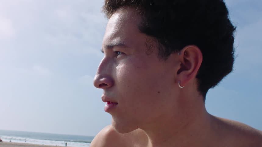 A man sitting at a beach
