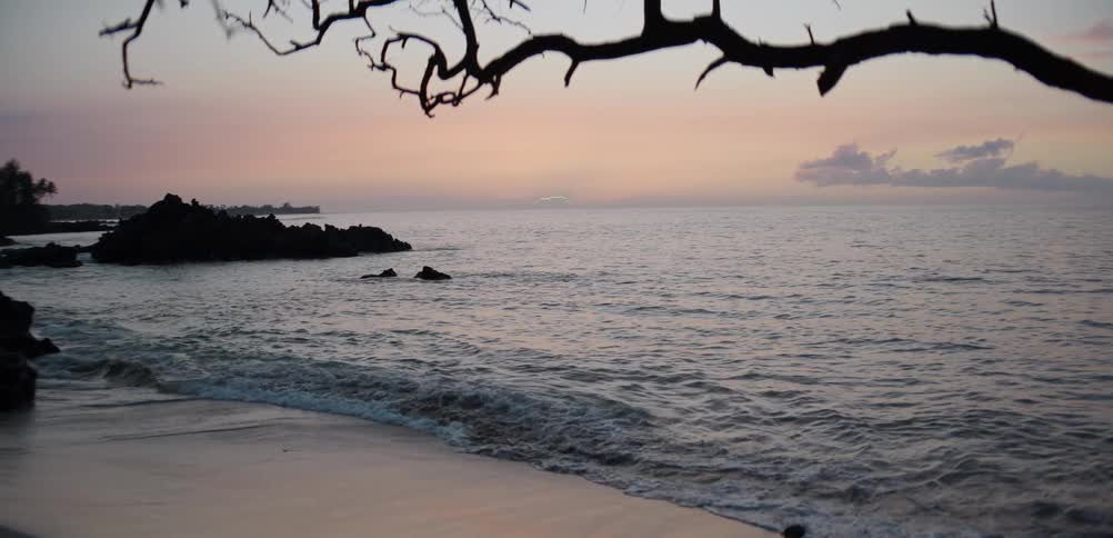A view of a sunset over a beach