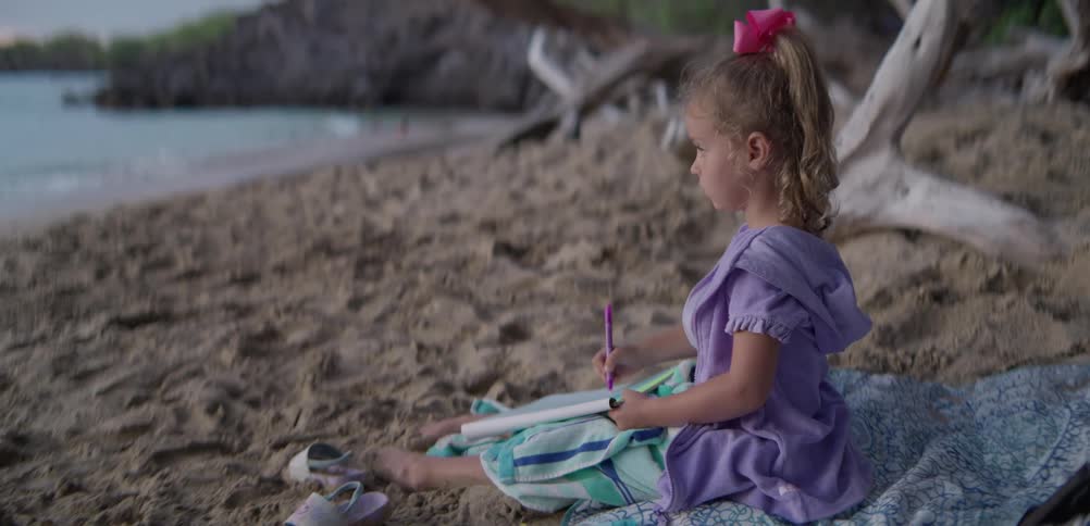A girl sitting on a beach